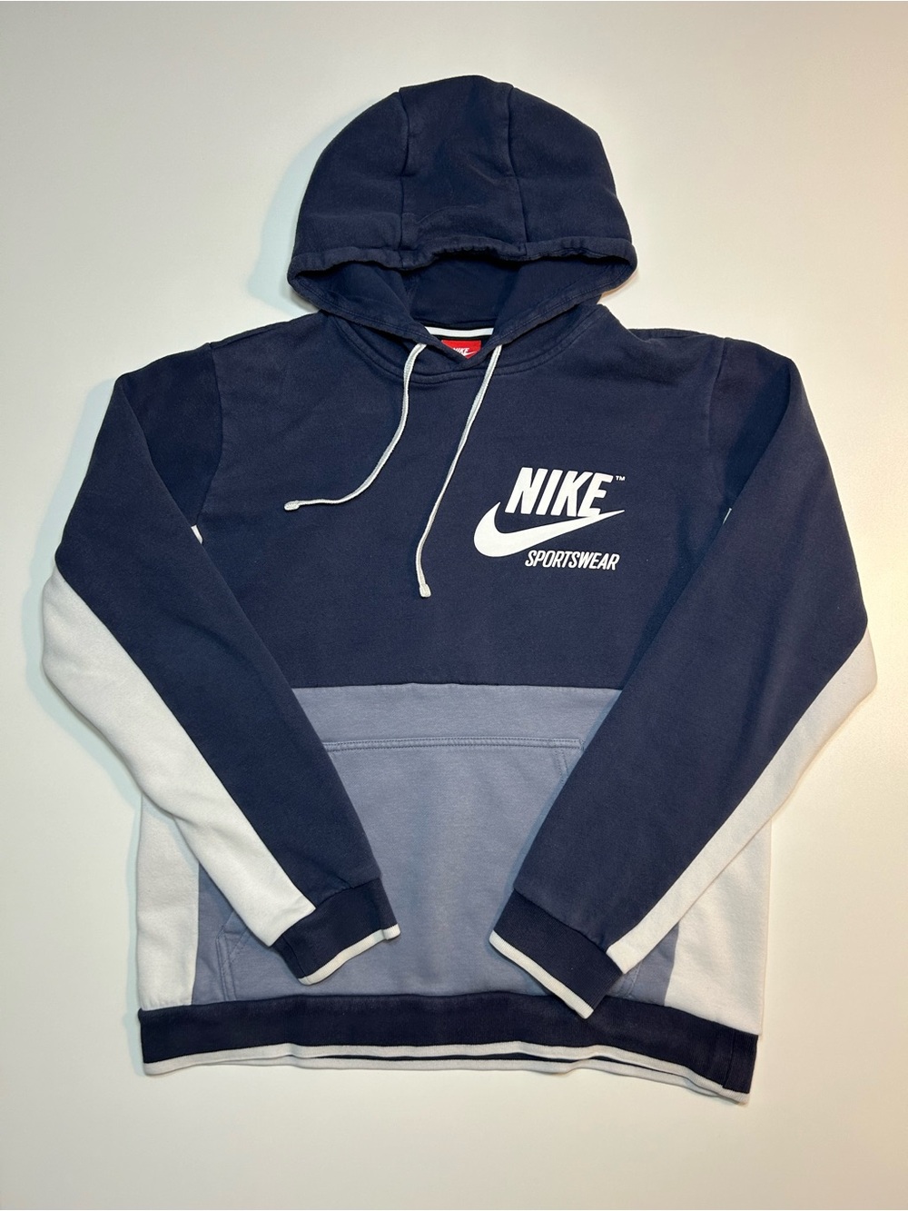 Nike Sportswear Archive Colorblock Pullover Fleece Hoodie Navy White